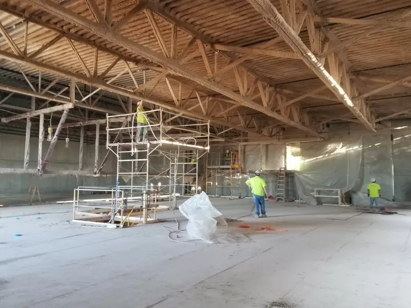 fireproofing through spray foam being applied fireproofing through spray foam being applied